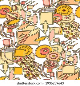 Seamless vector pattern with abstract doodles. Bright spring or summer print. Trendy colorful background. Geometric doodle.	