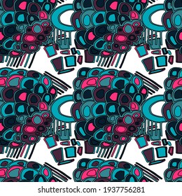 Seamless vector pattern with abstract doodles. Bright spring or summer print. Trendy colorful background. Geometric doodle.	