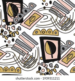 Seamless vector pattern with abstract doodles. Bright spring or summer print. Trendy colorful background. Geometric doodle.	