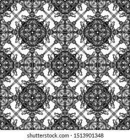 Seamless vector pattern of abstract elements. Mesh pattern. black graphics on white background.Art Nouveau and art Deco pattern.For fabric design, packaging, Wallpaper and for engraving. 