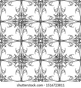 Seamless vector pattern of abstract elements. Mesh pattern. black graphics on white background.Art Nouveau and art Deco pattern.For fabric design, packaging, Wallpaper and for engraving. 