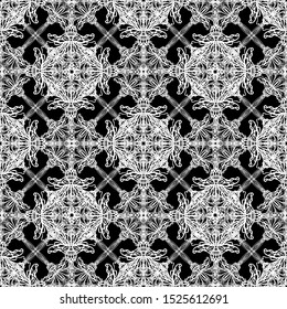 Seamless vector pattern of abstract elements. Mesh pattern.Art Nouveau pattern.Mosaic.Flat design.White graphics on a black background.For fabric design, packaging, Wallpaper and for engraving.