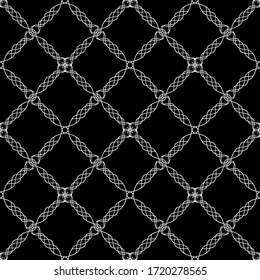 Seamless vector pattern of abstract elements. Mesh pattern.Art Nouveau pattern.Mosaic.Flat design.White graphics on a black background.For fabric design, packaging, Wallpaper and for engraving.
