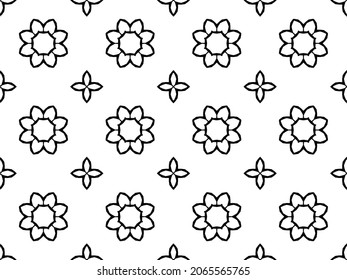 Seamless vector pattern with abstract elements, floral pattern in black and white. Delicate and modern design for textiles, posters, cards, fabrics, flyers, celebrations. Vector illustration EPS 10.  