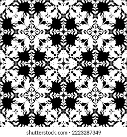 Seamless vector pattern of abstract elements. Mesh pattern. White graphics on a black background.For fabric design, packaging, Wallpaper and for engraving. Art Nouveau and art Deco pattern.