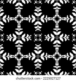 Seamless vector pattern of abstract elements. Mesh pattern. White graphics on a black background.For fabric design, packaging, Wallpaper and for engraving. Art Nouveau and art Deco pattern.