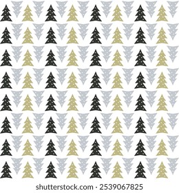 Seamless vector pattern of abstract fir trees in geometric style, Christmas decorative background, wrapping paper, textile print, wallpaper.