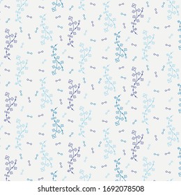 Seamless vector pattern with abstract floral and geometric elements in blue color palette