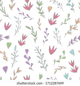 Seamless vector pattern of abstract floral elements. Background for greeting card, website, printing on fabric, gift wrap, postcard and wallpapers. 