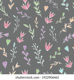 Seamless vector pattern of abstract floral elements. Background for greeting card, website, printing on fabric, gift wrap, postcard and wallpapers. 