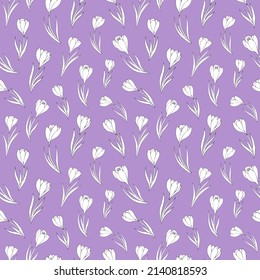 Seamless vector pattern of abstract floral elements. Background for greeting card, website, printing on fabric, gift wrap, postcard and wallpapers. Crocus flowers.