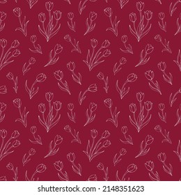 Seamless vector pattern of abstract floral elements. Background for greeting card, website, printing on fabric, gift wrap, postcard and wallpapers. Tulips flowers.