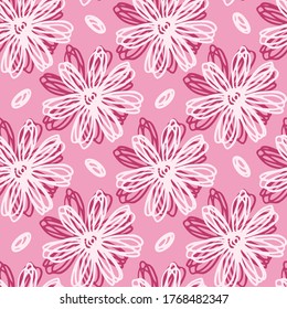Seamless vector pattern with abstract flowers on a pink background. Print for wrapping paper, fabric, covers, postcards, packaging, Wallpaper.