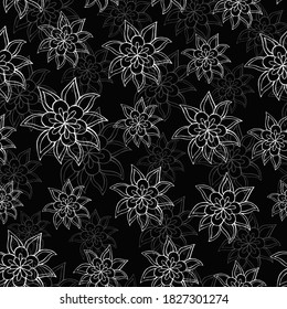 Seamless vector pattern of abstract flowers elements. Background for greeting card, website, printing on fabric, gift wrap, postcard and wallpapers. 