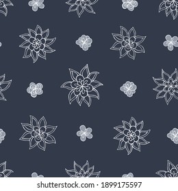 Seamless vector pattern of abstract flowers elements. Background for greeting card, website, printing on fabric, gift wrap, postcard and wallpapers. 