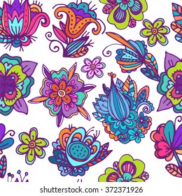 Seamless vector pattern with abstract flowers and leaves. suitable for textiles or paper. You can change the background.