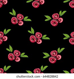 Seamless Vector pattern with abstract flowers on black background.