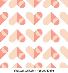 Seamless vector pattern of abstract geometric shapes hearts in pink color for backgrounds and design.