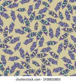 Seamless vector pattern with abstract geometric feather forms in pastel tones. Can be used for textile, stationary, fashion, wrapping paper, backgrounds and wallpaper. 