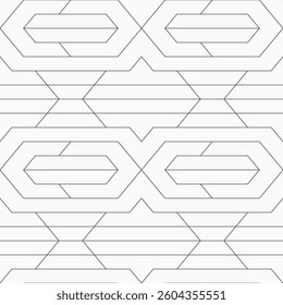 Seamless vector pattern. Abstract geometric linear background. Regularly repeating geometric ornament with simple geometric shapes. Black and white geometric background.