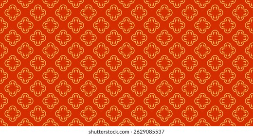 Seamless vector pattern with abstract geometric floral elements on an orange background. Vector illustration