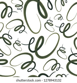 seamless vector pattern of abstract green watercolor brush strokes, wavy lines, scribbles, swirls, vector isolated on white background for your design