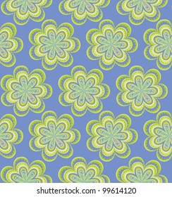 Seamless vector pattern with abstract green flowers on violet background