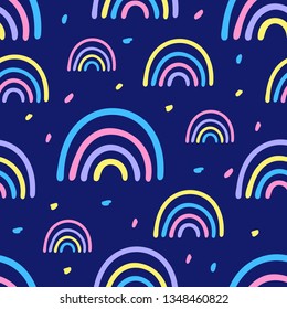 Seamless vector pattern with abstract hand drawn rainbows