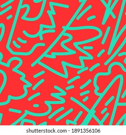 Seamless vector pattern with abstract hand drawn pattern with chaotic wave lines