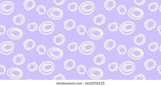 Seamless vector pattern with abstract hand drawn circles in on a pastel violet, purple background. Modern, bold, and stylish design, perfect for textiles, wallpapers, branding, and creative projects