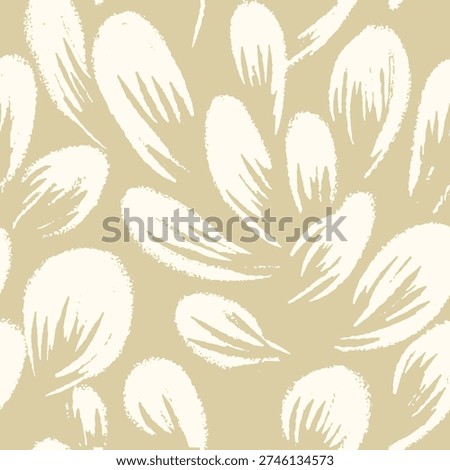 Seamless vector pattern with abstract hand drawn leaves in soft beige and cream tones. Organic brush textures and simple botanical shapes create a modern natural decorative background