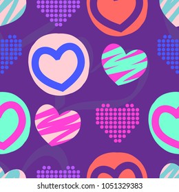 Seamless vector pattern with abstract hearts. Colorful pattern for fabric, textiles, clothing, wrapping paper, cancers, backpacks, Web.