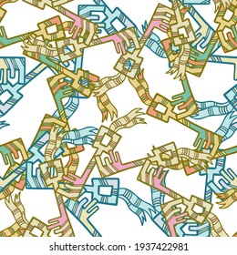 Seamless vector pattern abstract illustration design of keys in pastel tones on white background. The design is perfect for stickers, badges, logos, icons, decorations, stationary