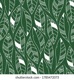 Seamless vector pattern of abstract leaves and feathers blowing in the wind. Only two colors used. Suitable for backgrounds, wallpaper and textiles. 