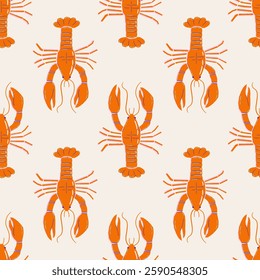 Seamless vector pattern with abstract lobster illustration. Marine animal silhouette on background. Sea food texture for wallpaper, textile, fabric, wrapping paper