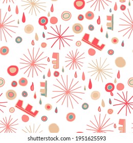 Seamless vector pattern with abstract modern doodles. Bright summer print. Trendy colorful background. Vintage geometric doodles.	