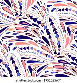 Seamless vector pattern with abstract modern doodles. Bright summer print. Trendy colorful background. Vintage geometric doodles.	