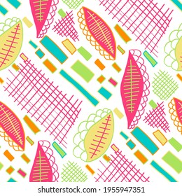 Seamless vector pattern with abstract modern doodles. Bright summer print. Trendy colorful background. Vintage geometric doodles.	