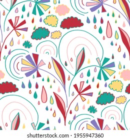 Seamless vector pattern with abstract modern doodles. Bright summer print. Trendy colorful background. Vintage geometric doodles.	