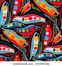 Seamless vector pattern with abstract modern doodles. Bright summer print. Trendy colorful background. Vintage geometric doodles.	