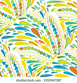 Seamless vector pattern with abstract modern doodles. Bright summer print. Trendy colorful background. Vintage geometric doodles.	