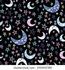 Seamless vector pattern with abstract modern doodles. Bright summer print. Trendy colorful background. Vintage geometric doodles.	