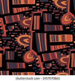Seamless vector pattern with abstract modern doodles. Bright summer print. Trendy colorful background. Vintage geometric doodles.	