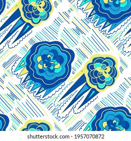 Seamless vector pattern with abstract modern doodles. Bright summer print. Trendy colorful background. Vintage geometric doodles.	