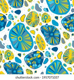 Seamless vector pattern with abstract modern doodles. Bright summer print. Trendy colorful background. Vintage geometric doodles.	