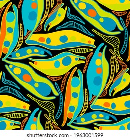 Seamless vector pattern with abstract modern doodles. Bright summer print. Trendy colorful background. Vintage geometric doodles.	