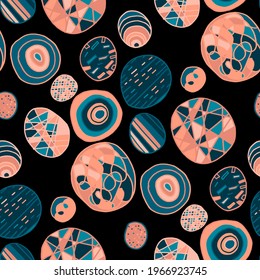 Seamless vector pattern with abstract modern doodles. Bright summer print. Trendy colorful background. Vintage geometric doodles.	