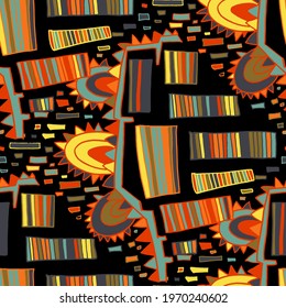 Seamless vector pattern with abstract modern doodles. Bright summer print. Trendy colorful background. Vintage geometric doodles.	