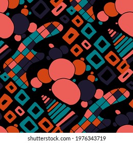 Seamless vector pattern with abstract modern doodles. Bright summer print. Trendy colorful background. Vintage geometric doodles.	