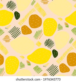 Seamless vector pattern with abstract modern doodles. Bright summer print. Trendy colorful background. Vintage geometric doodles.	